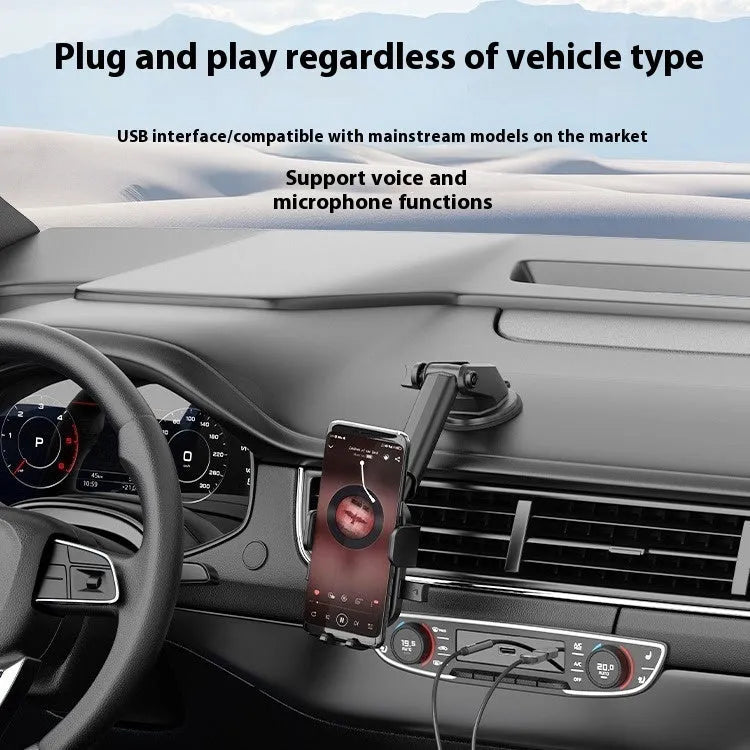 Black USB car Bluetooth receiver with USB-A connector and 3.5mm audio jack for wireless car audio conversion