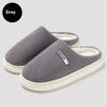 Plush non-slip cotton slippers with striped pattern and EVA sole in gray, green, pink, dark blue, and white