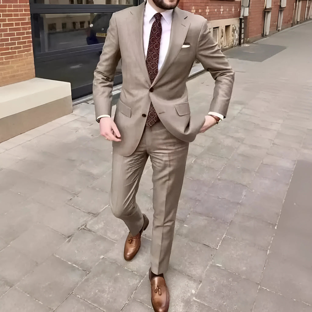 Men's slim fit acetate fibre business suit in multiple colours with two-button jacket and matching trousers