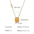 Gold retro natural stone square pendant necklace with bohemian evil eye on titanium steel chain