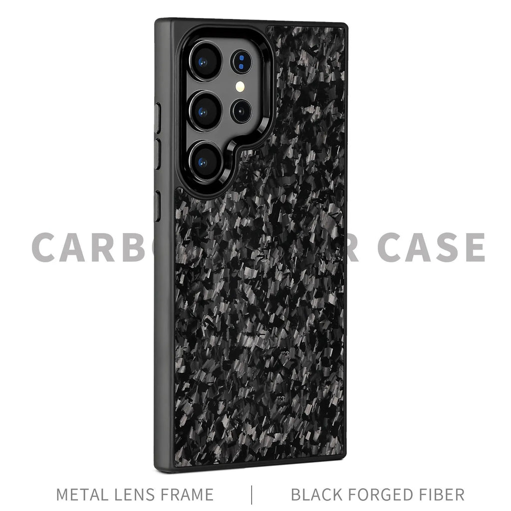 Carbon fiber shell phone case for Samsung S25 Ultra with magnetic option in black