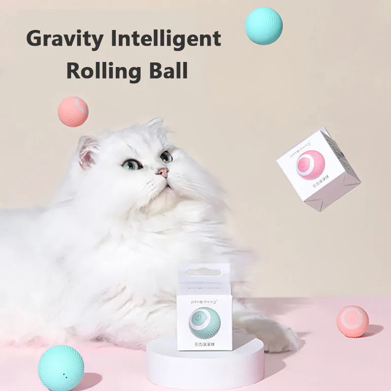 Green or pink 43mm smart obstacle avoidance rolling ball cat toy with automatic rotating motion