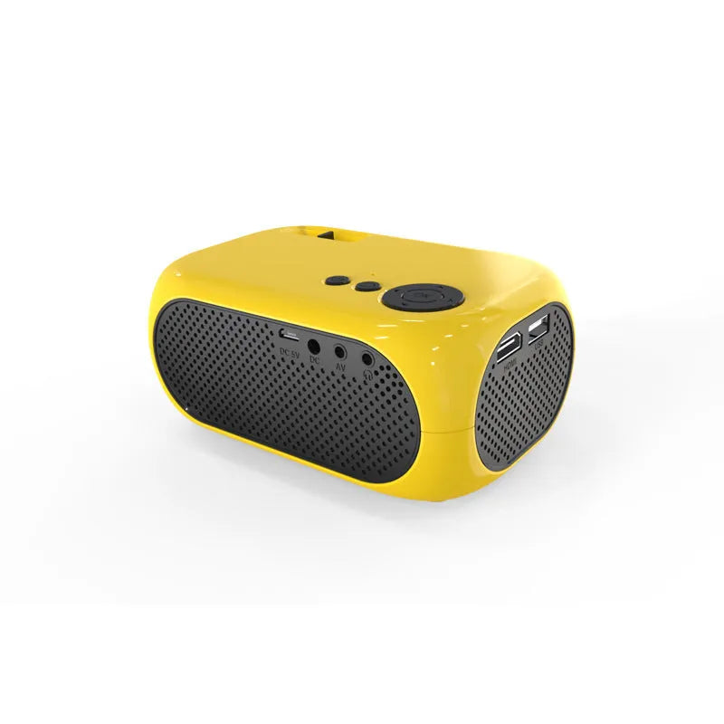 Compact M24 portable mini projector in gold or white finish with regional power adapters