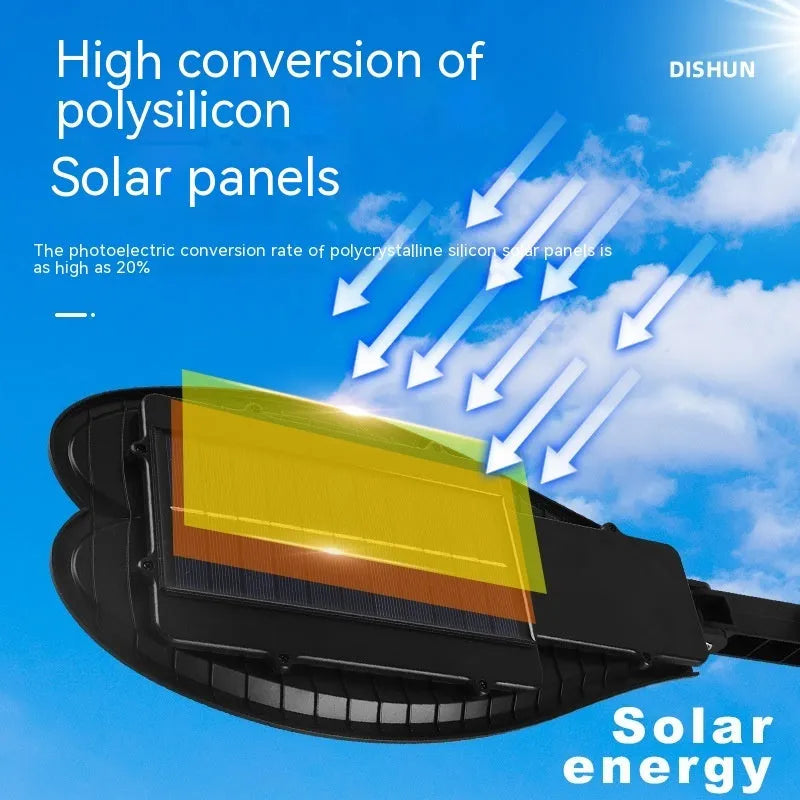 White 6-eye Sword design solar garden lamp with remote control on a grass lawn.