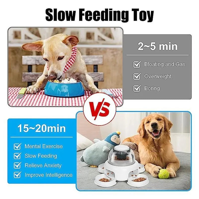 White plastic dog press leakage food feeder with optional plate and disk upgrades.