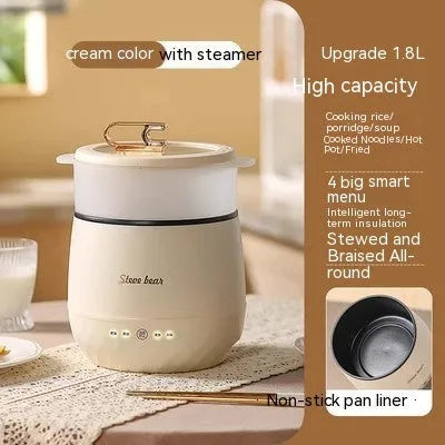 Household mini multi-function rice cooker 1.8L non-stick liner with steamer in beige
