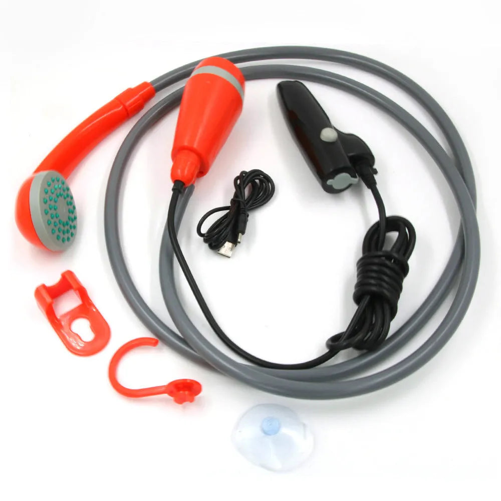 Portable USB wireless vehicle shower with water pipe and cable for outdoor camping use