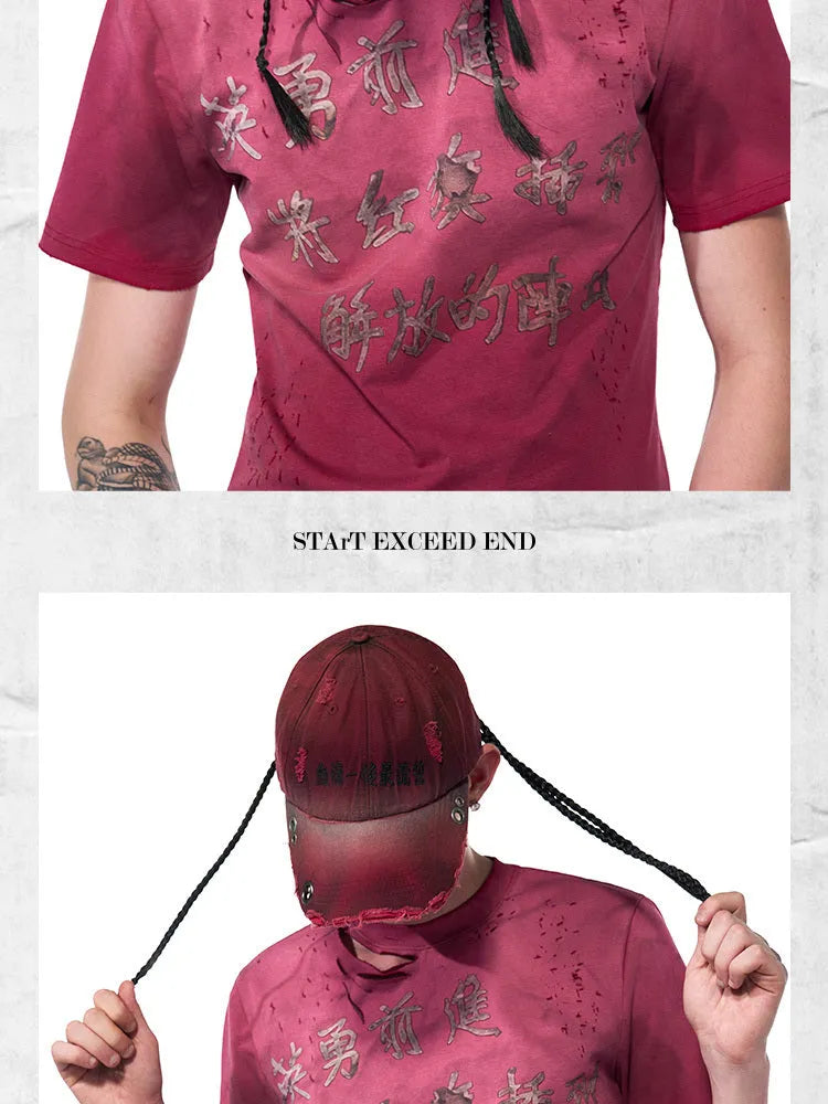 A rose red cotton peaked cap shown on a neutral background