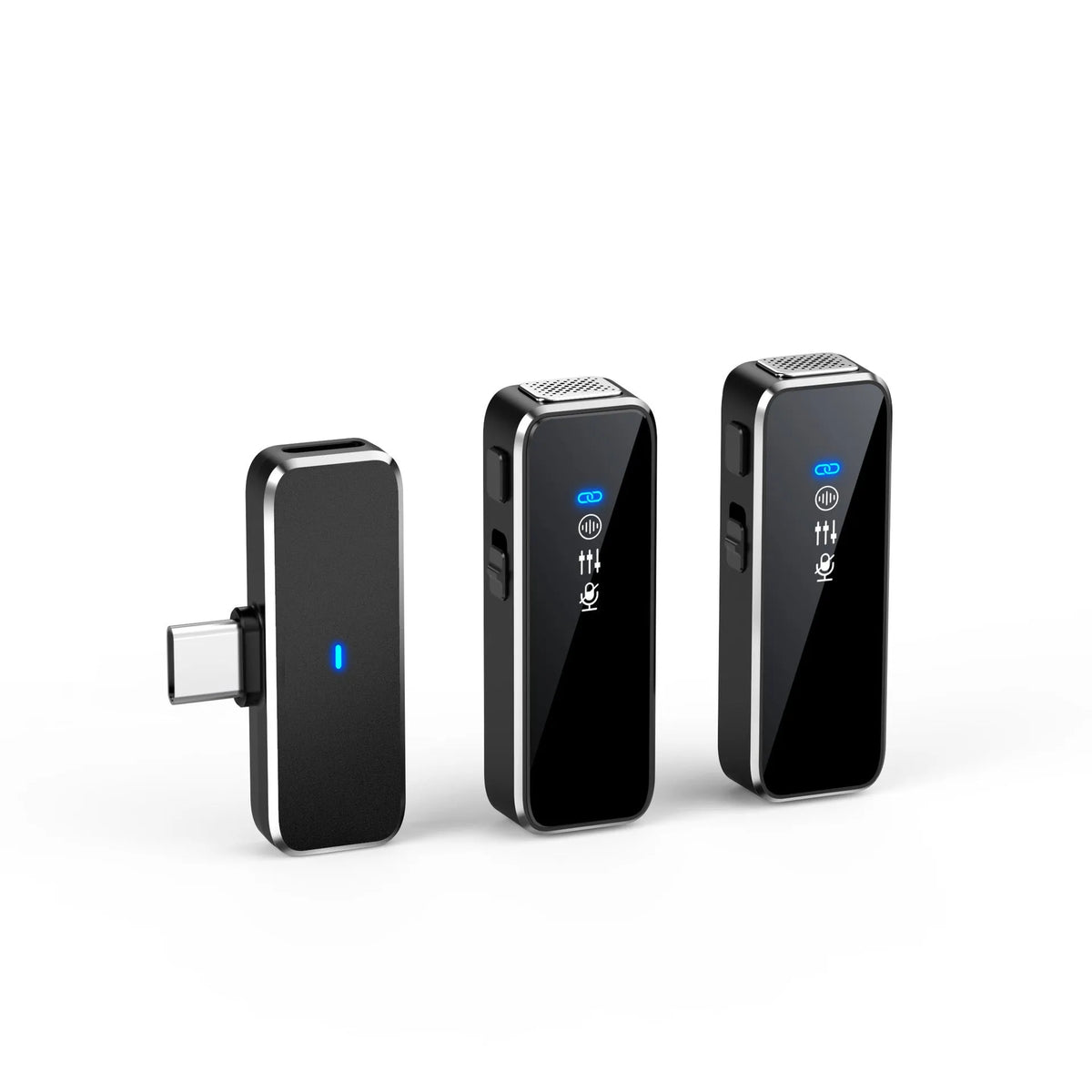 Wireless collar clip microphone with noise reduction, compact 7.7x6.2x2.7 cm, omni-directional pickup, USB 5V input