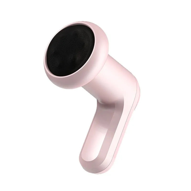 A handheld USB electric massager in black, pink, or white for use on neck, back, and legs.