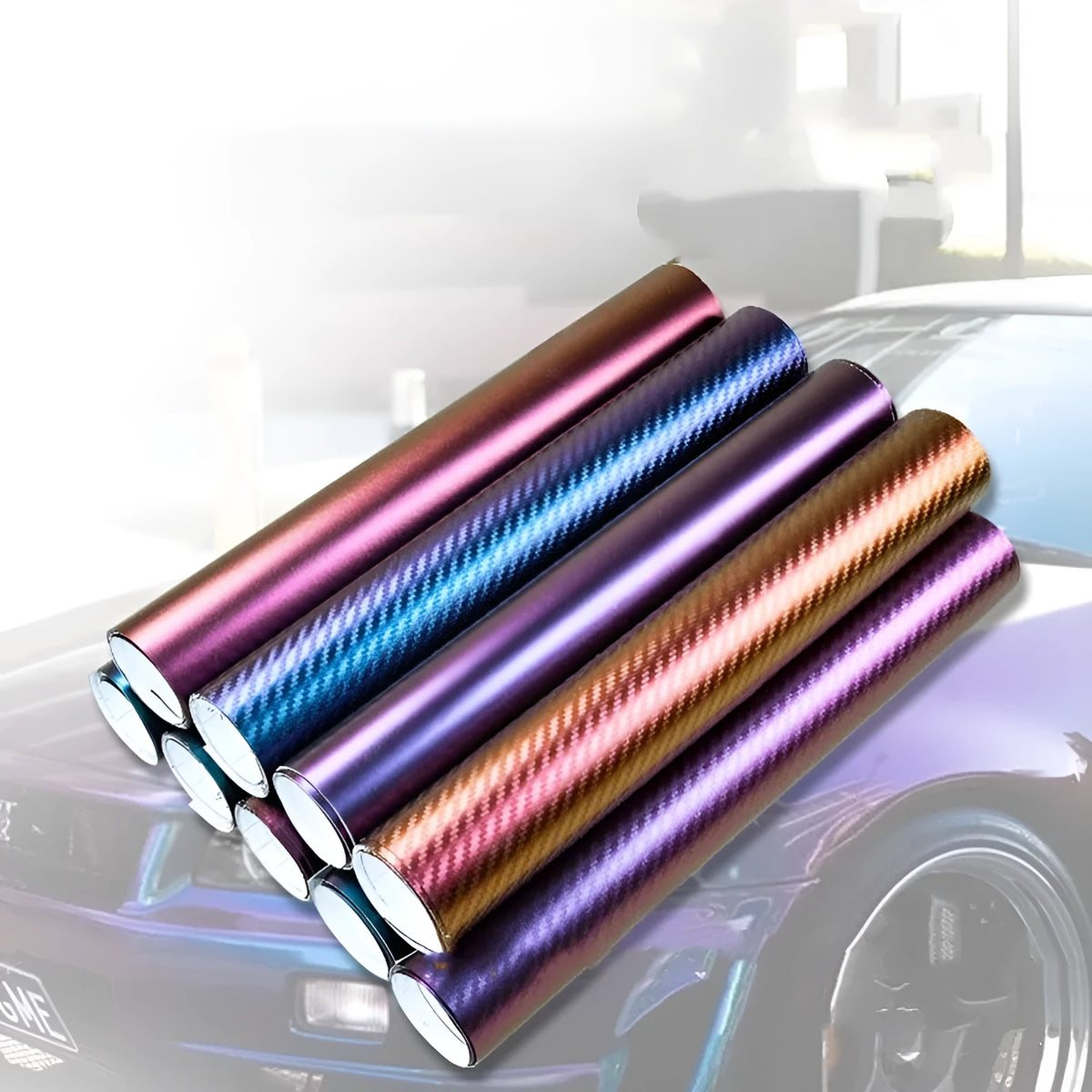 Chameleon carbon fibre car film 152cm x 30cm self-adhesive PVC colour change wrap in blue to purple