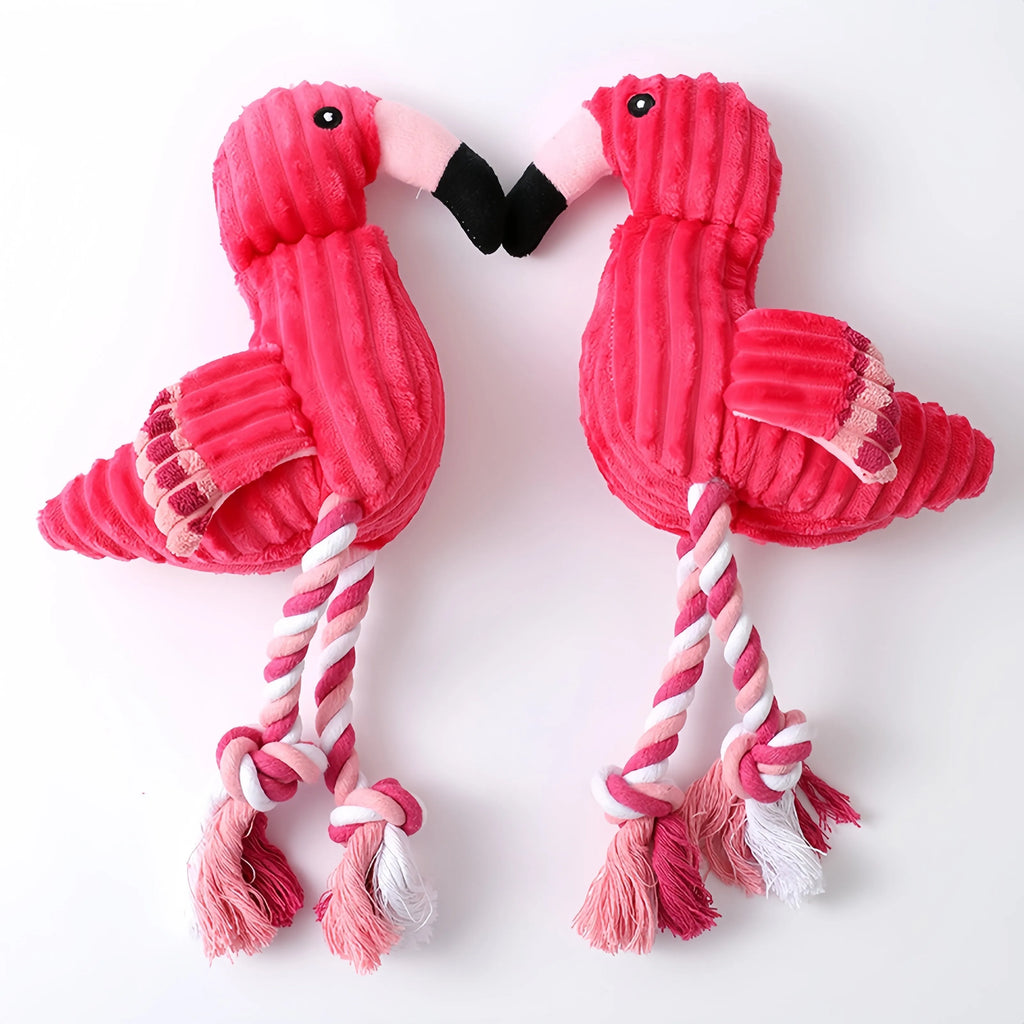 Pink animal-shaped corduroy dog toy with squeaker for small and large dogs
