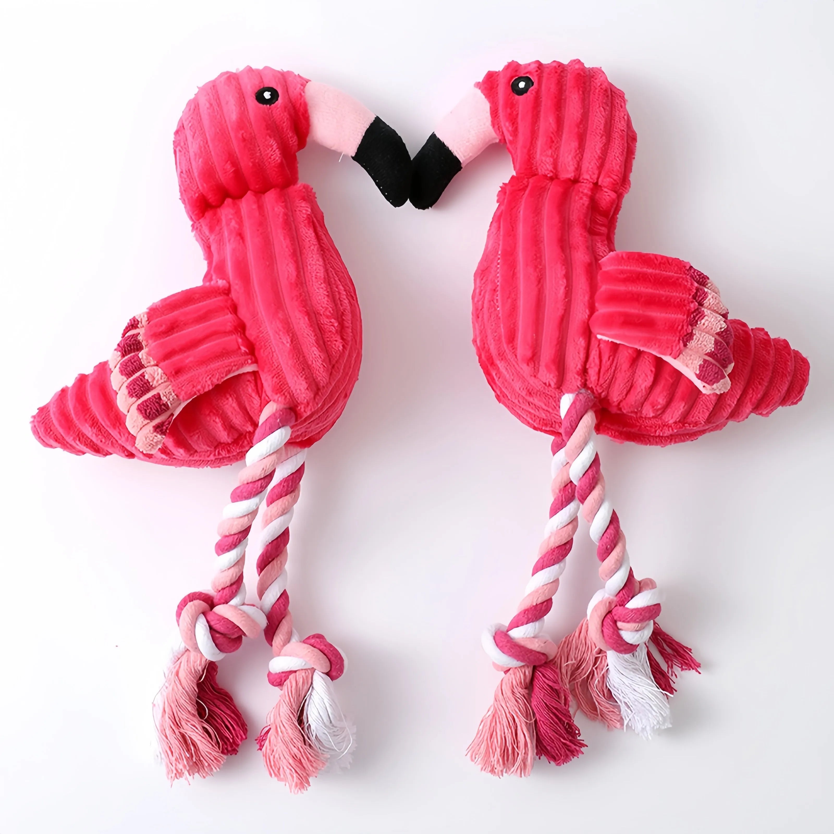 Pink animal-shaped corduroy dog toy with squeaker for small and large dogs