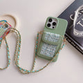 PU leather crossbody chain card holder back phone case in black with frosted finish