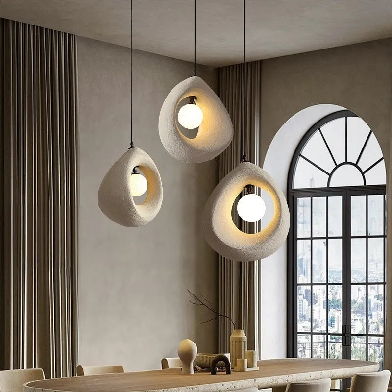 Modern retro pendant chandelier with 32x35cm milky white lampshade for dining room lighting