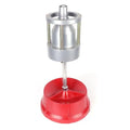 Portable wheel balancer tool with aluminium head and bull's-eye level on a black enamel base.