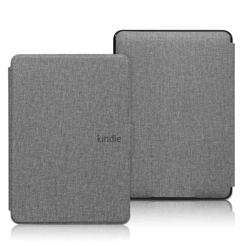 Linen texture Kindle Paperwhite hard case with magnetic closure shown in purple colour.