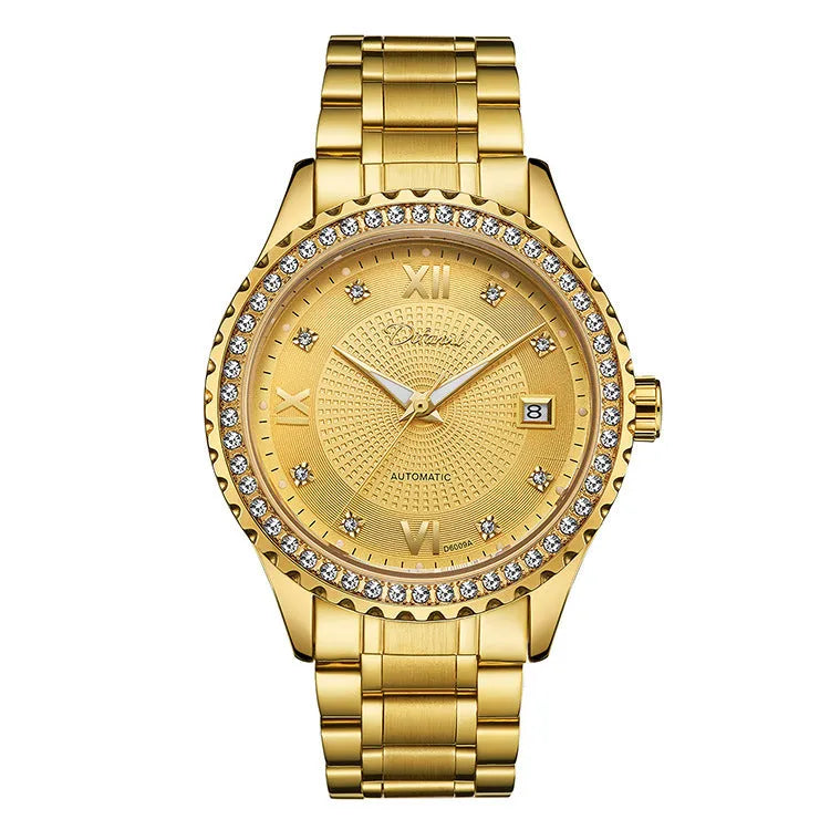 Fashionmonger men's automatic mechanical watch with luminous hands and waterproof case in gold or silver finish.