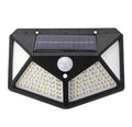 Solar outdoor garden lamp with LED lights and motion sensor in garden setting