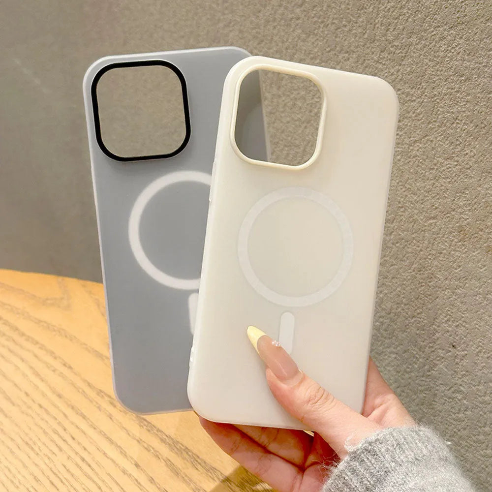 Fashion personality double-layer magnetic phone case for iPhone, frosted TPU finish, beige colour