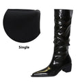 Women's Over-the-knee Boots Chunky Heel Mid Heel Pointed Toe Wrinkled Surface Patent Leather Solid Colour European and American Style Autumn Winter Warm Height Increase Black or Velvet Lining Cotton Lining Rubber Sole Various Sizes