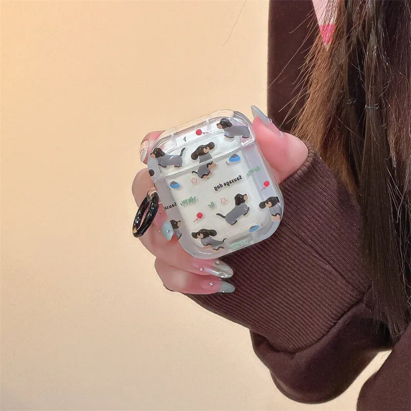 Cartoon silicone protective case for Apple AirPods with sausage dog sweater pendant in embossed design