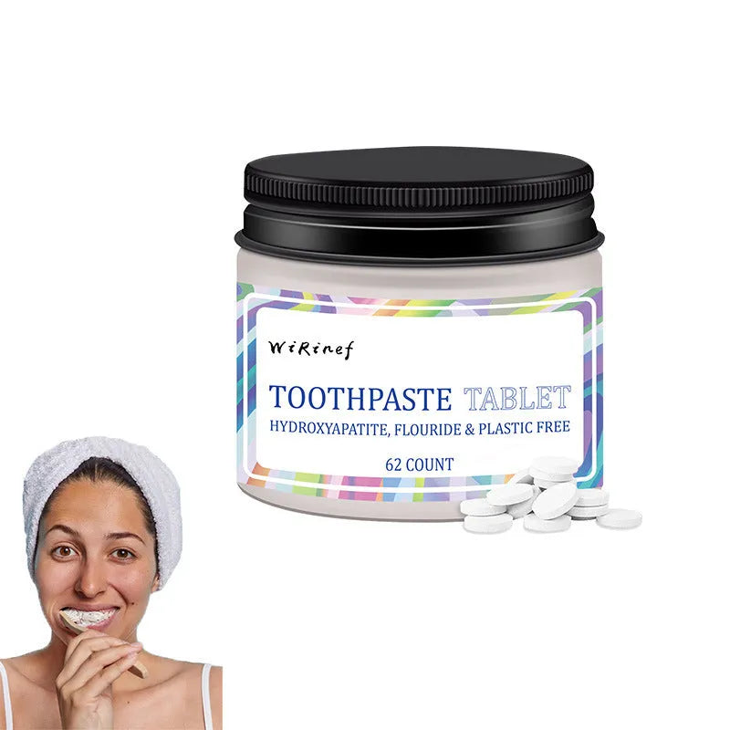 Portable toothpaste tablets in solid TP19 formulation, 62-piece pack for travel oral hygiene