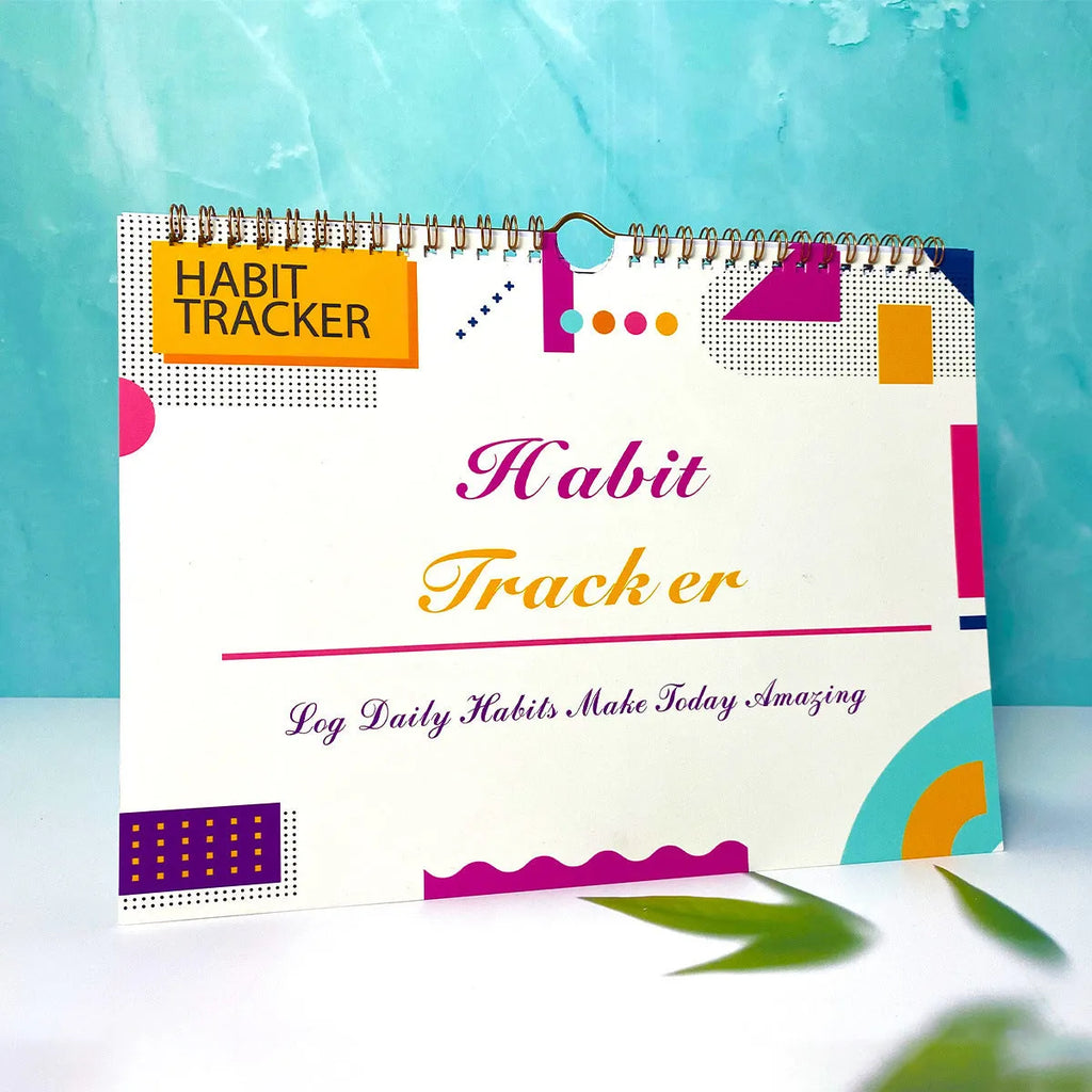 English habit tracking book with 12 pages in A5 size, available in four two-tone colours