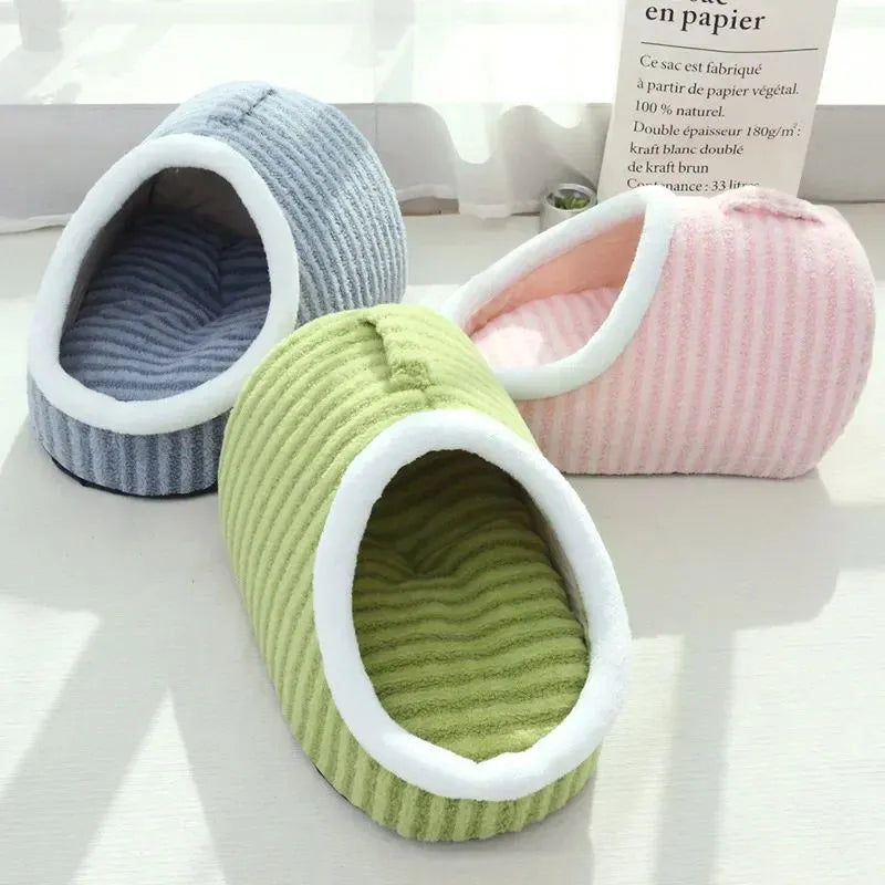 Thickened 3D hole pet bed for cats and small dogs with removable sponge cushion in striped fabric