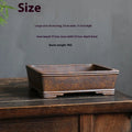 Rectangular purple sand bonsai pot with five-line pattern, shown with a pine tree, showcasing large and small size options.