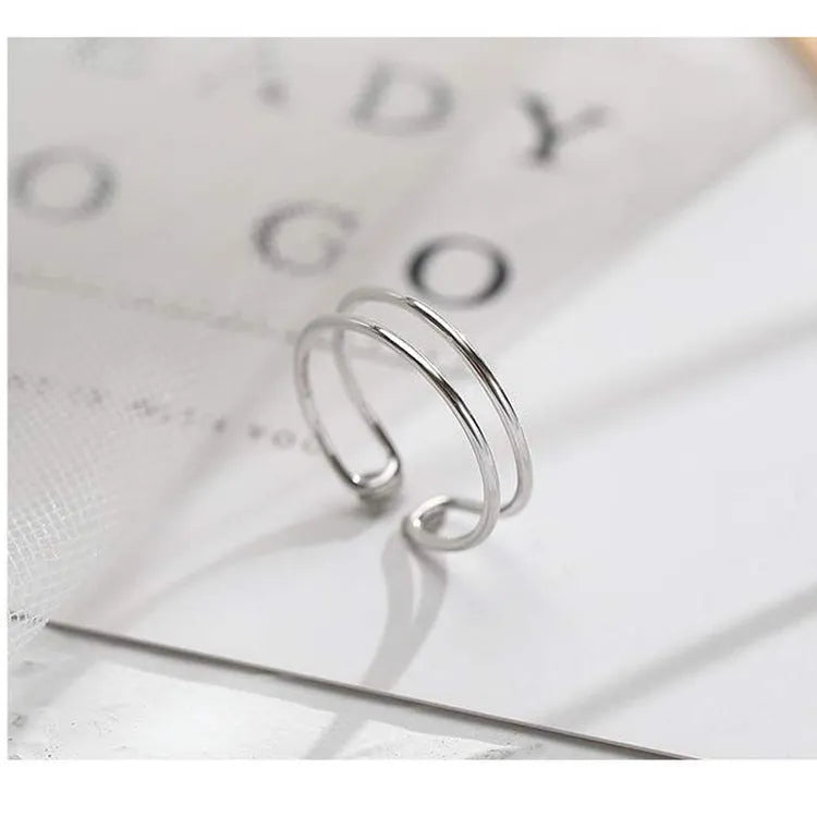 Silver plated geometric cross ring for women with adjustable opening