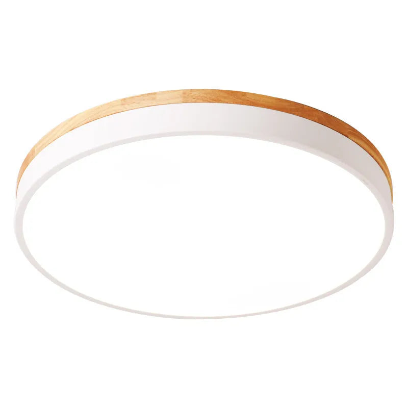 Round solid wood LED ceiling lamp with Nordic design in grey finish
