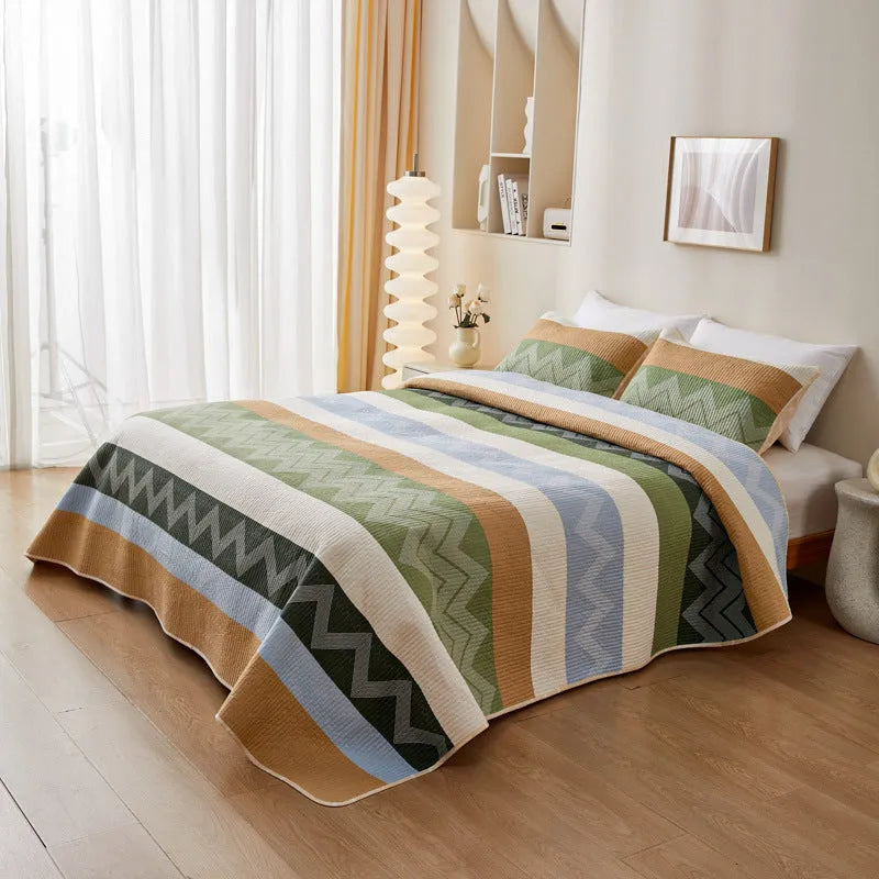 Pure cotton printed bed sheet set in a modern design, shown on a 2.2 metre bed.