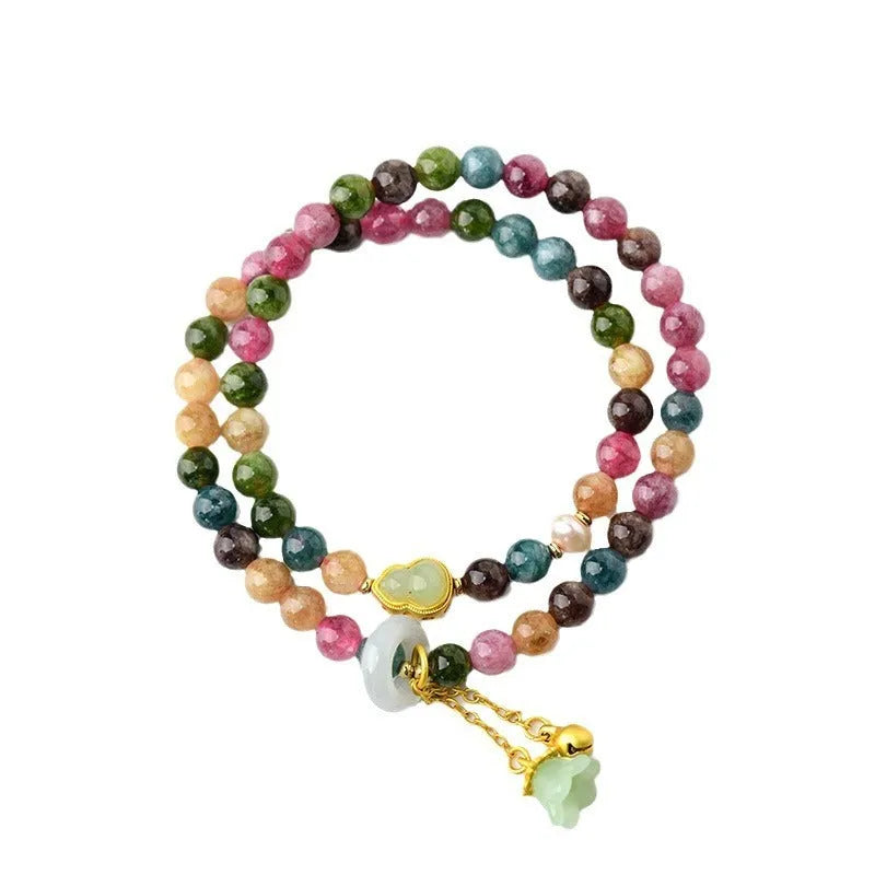 Chalcedony double circle geometric bracelet with 6-6.5mm beads in C118 colour