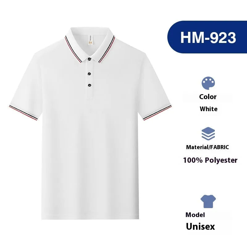 Lapel polo shirt in polyester with short sleeves and printed pattern, available in multiple colours