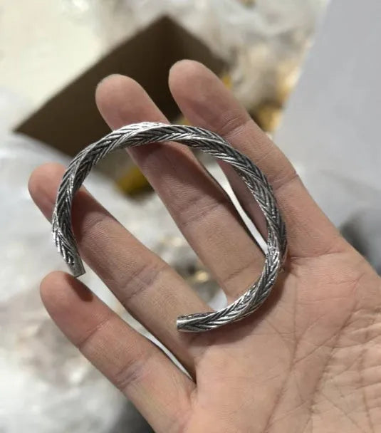 Titanium steel geometric pattern bracelet for men white colour simple flat link