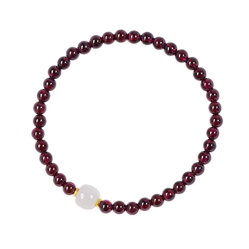 Natural garnet bracelet with U-shaped design, available in 4mm or 6mm stone sizes and two colour variations