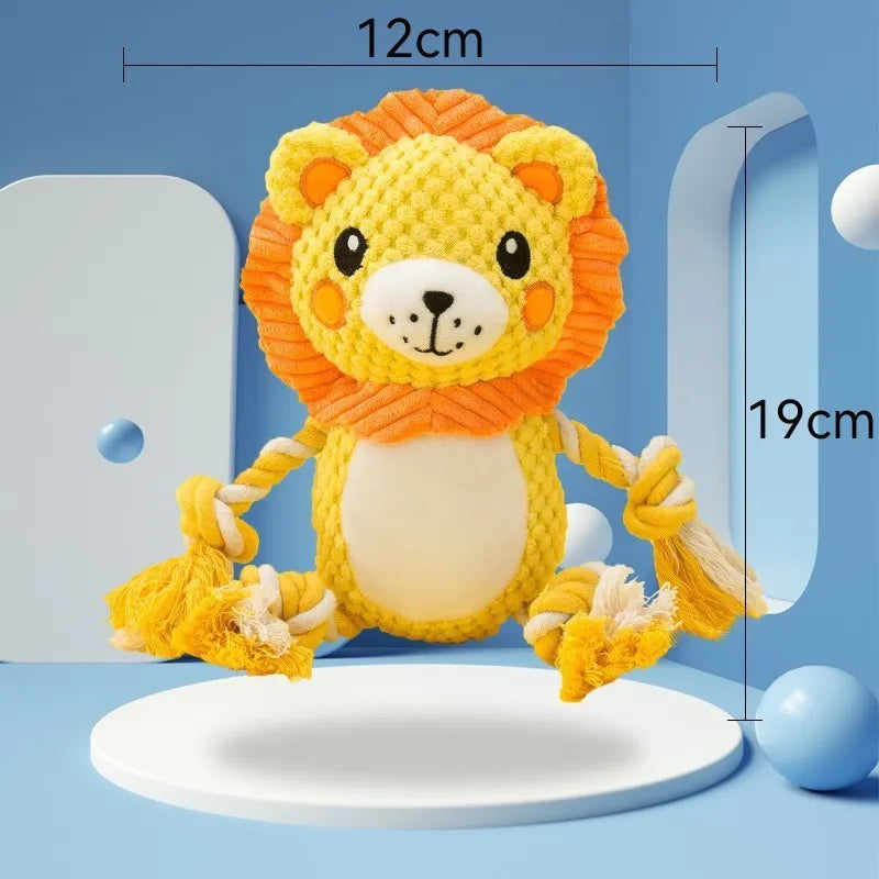 Lion and monkey plush dog toys with squeakers for medium and large breeds