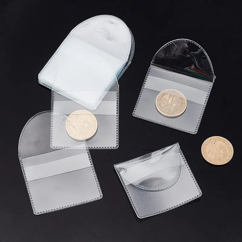 Transparent PVC soft coin pouch 5.2x5.5+3.8cm on white background