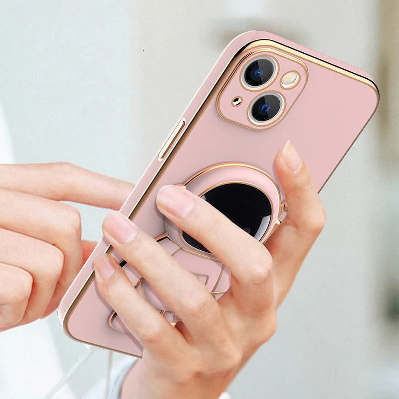 3D astronaut TPU phone case with electroplating bracket for iPhone 13 in grey