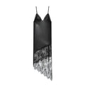 Women's black lace leather suspender dress with asymmetrical short skirt and hood