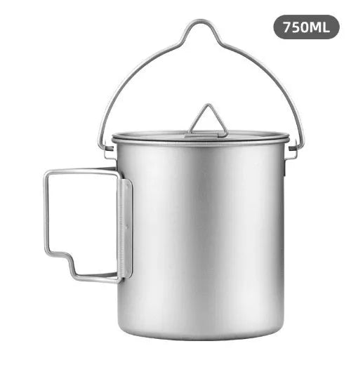 Silver pure titanium camping cup with simple style, available in 300ml 450ml or 750ml capacities