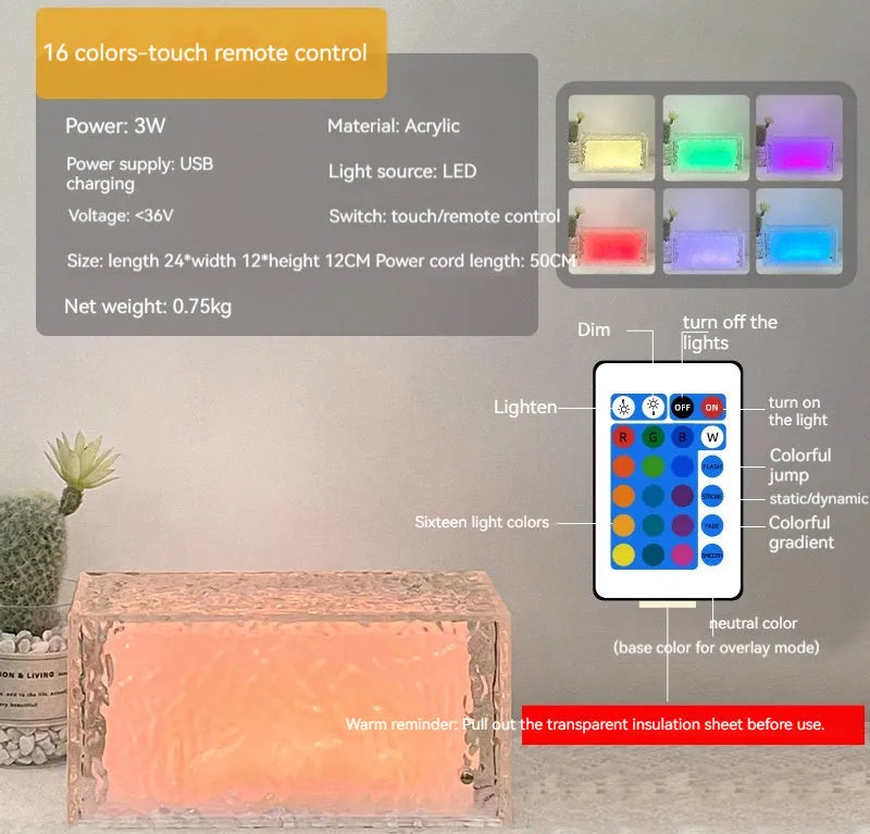Acrylic ice cube night light with touch control and 16 colour options