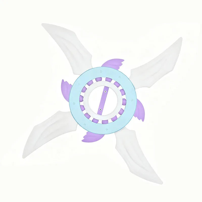 Light-up rotating shuriken toy in Cool Black or Maca Blue, supplied in a mail order box