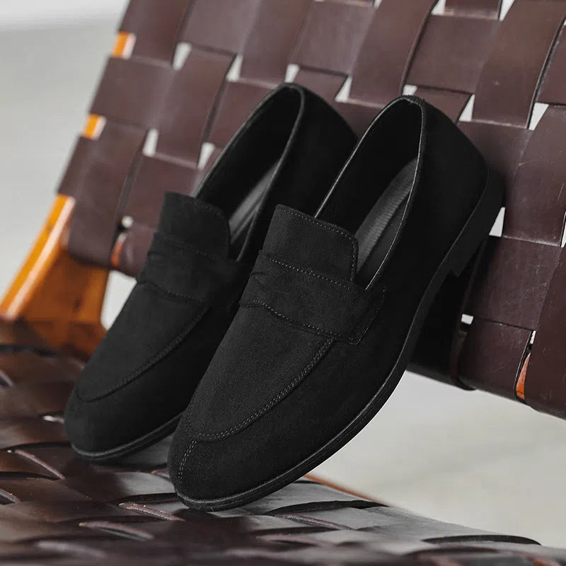 Men's height-increasing slip-on casual shoes with round toe and wedge heel in beige artificial PU