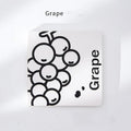 Square notebook with embossed fruit design on cover, showing 14.5cm size and open pages.