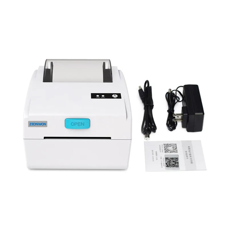 White Bluetooth thermal label printer for express shipping with USB and wireless connectivity