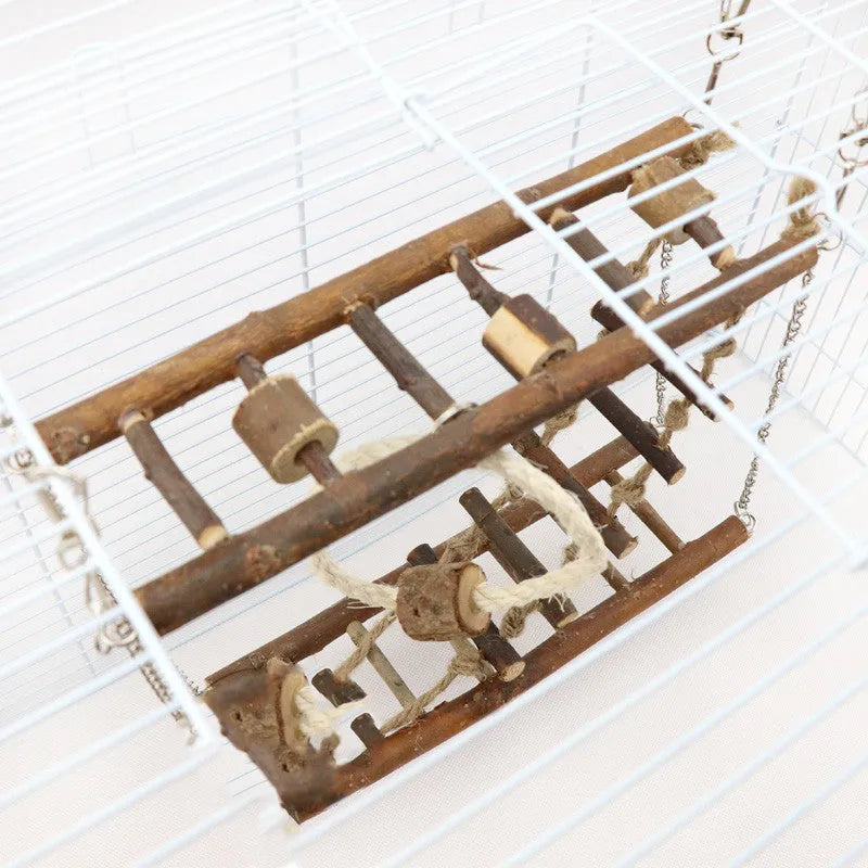 Wooden suspension bridge ladder climbing frame toy for pets in wood colour, 27x8x23cm