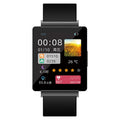 Smart watch with carbon fiber case, black TPU strap, and health monitoring, size 50mm by 36mm