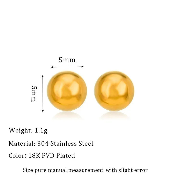Close-up of a small spherical stainless steel stud earring with a polished electroplated finish on a grey background.
